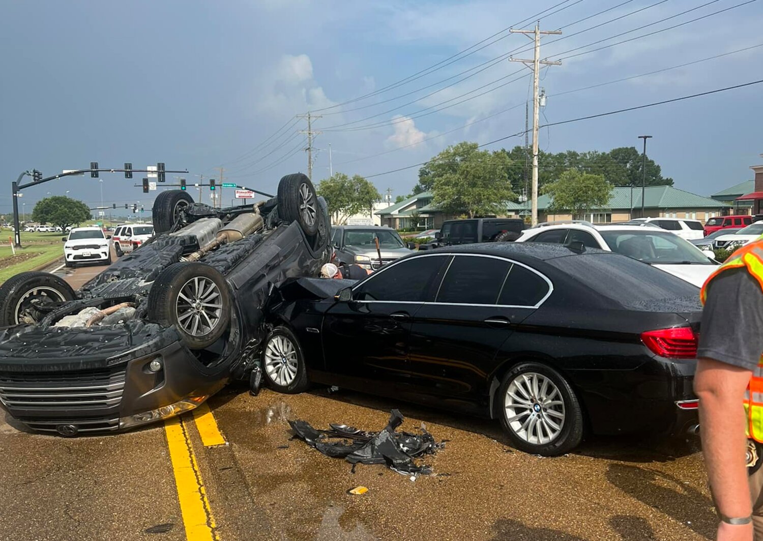 A two-vehicle collision on Gluckstadt Road resulted in significant traffic delays.